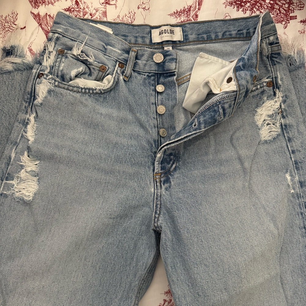 Agolde High Rise Light Blue Distressed Jeans